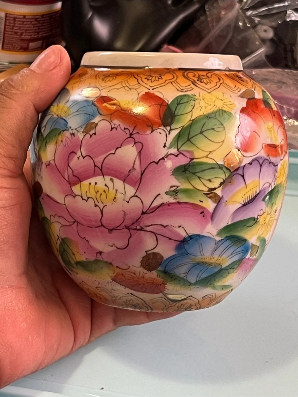 Hand-Painted Floral Ceramic Vase — Multicolor Accent